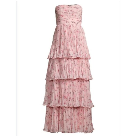Fame and Partners NWT Miyah Strapless Floral Pink Maxi Dress Size 0 Tiered Fame and Partners NWT Miyah Strapless Floral Pink Maxi Dress Size 0 Tiered